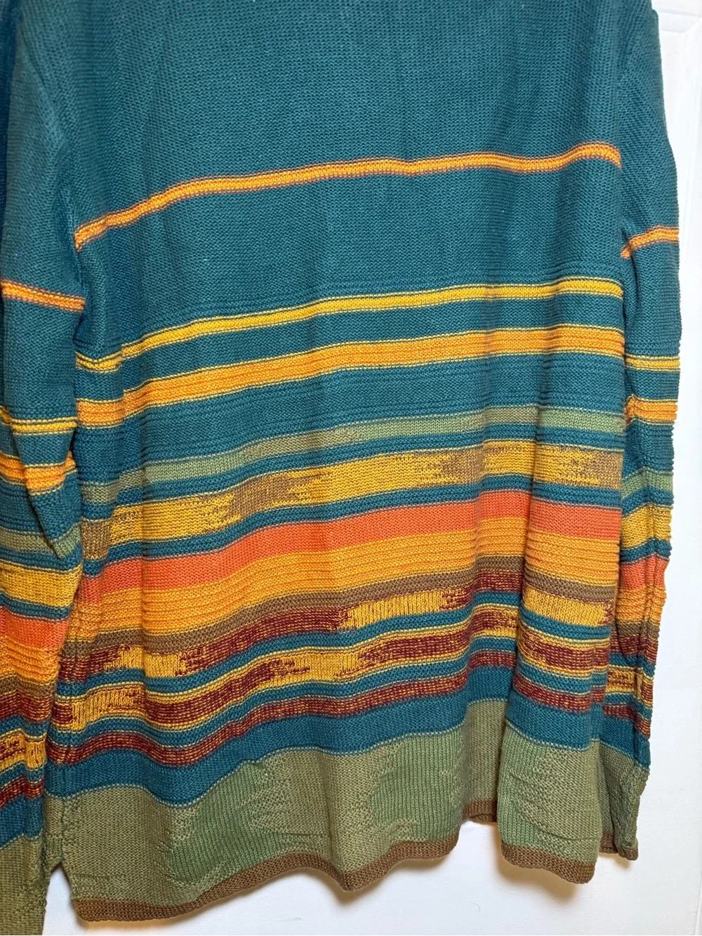 Territory Ahead Mens Large Teal Multicolor Southwestern Stripe Roll Neck Sweater